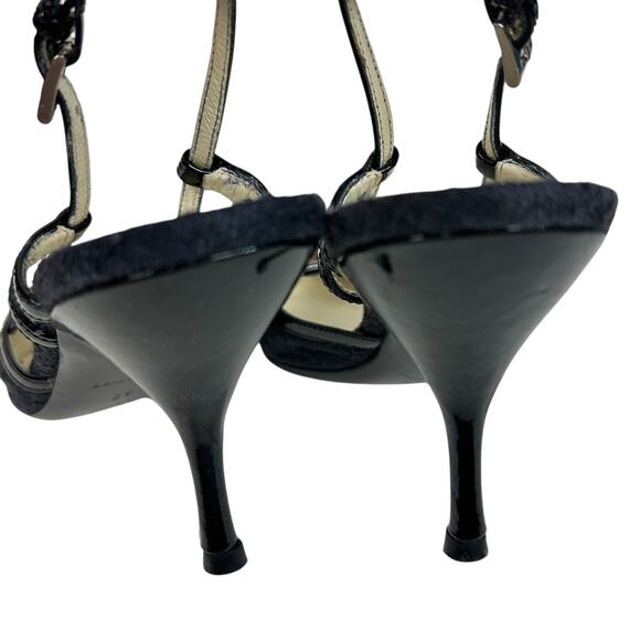 Prada Vintage Y2K Black Tweed Patent Leather Pointed Toe Slingback Kitten Heels - Picture 7 of 7